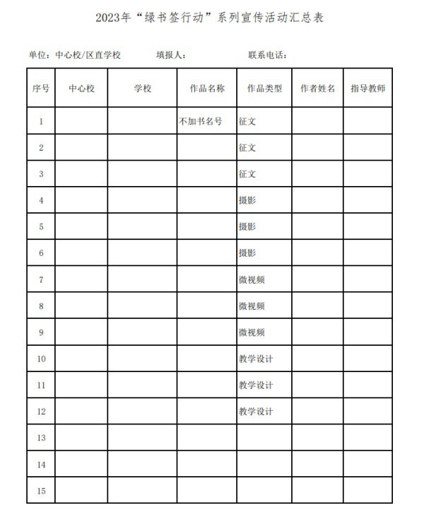 2023年“绿书签行动”系列宣传活动汇总表